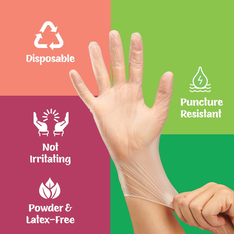Care Plus Medium Size Disposable Vinyl Gloves Heavy Duty Non Sterile Powder Free Latex Free Rubber 100 Count Box food Safe - Image 2